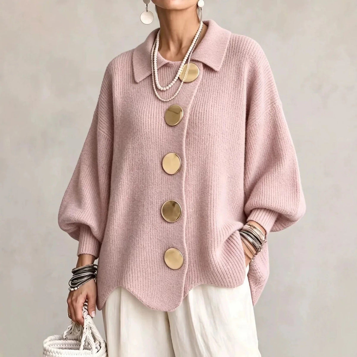 Karina Oversized Cardigan mit Kragen und Knöpfen – Ansicht 55