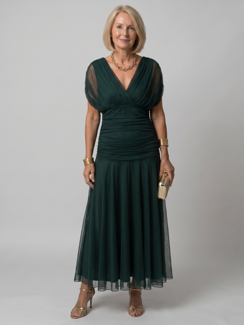 Calen | Schulterfreies Midikleid mit fließendem Fall