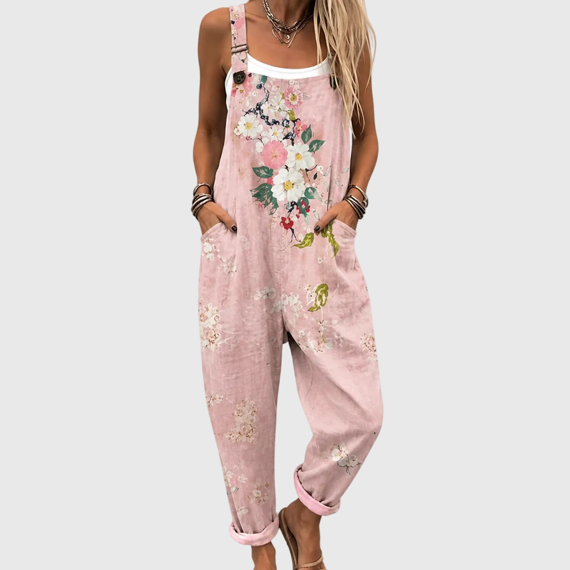Rosa Latzhose mit Blumenmuster