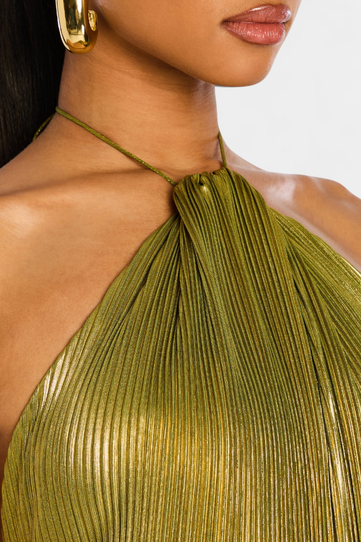Emma metallisk halterneck-klänning – vy 3