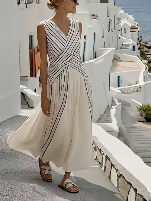 Ärmelloses Leinenkleid mit Wickeltaille