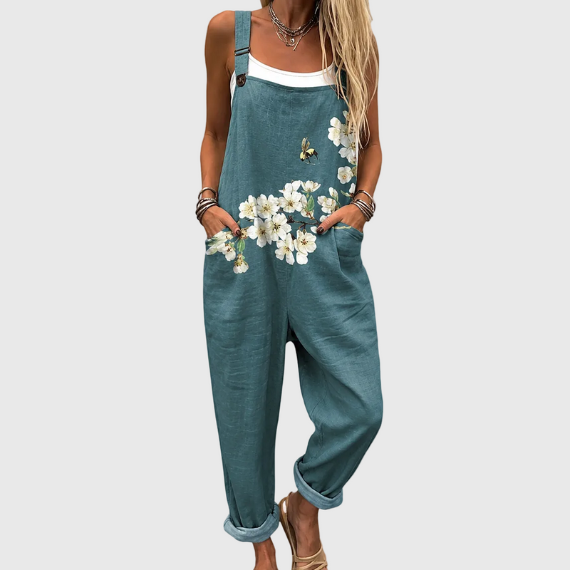 Entspannte Garten-Latzhose mit Blumenmuster