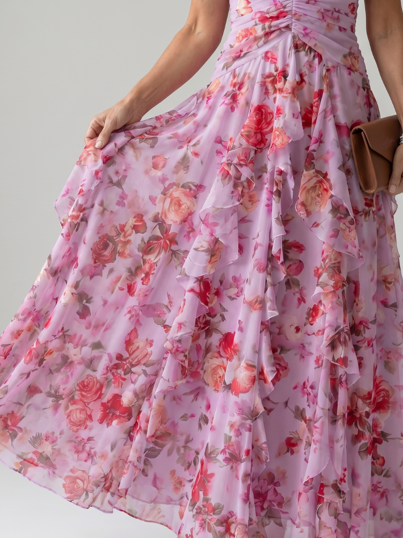 Nori | Maxikleid mit Neckholder, gerafftem Oberteil und Blumenmuster