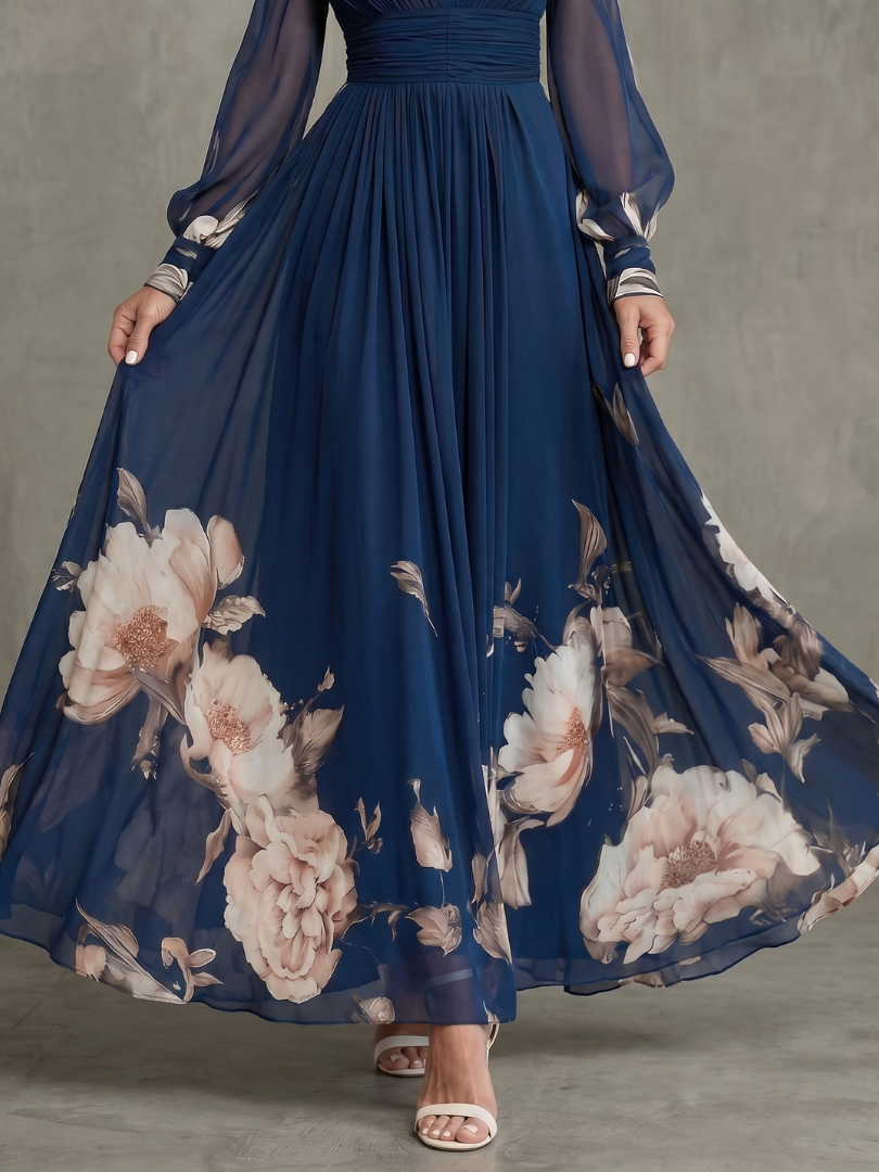Ziva | Maxikleid mit Plissee und transparenten Ärmeln