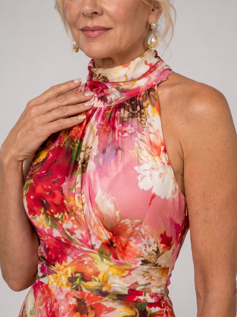Elisabetta | Maxikleid mit Neckholder-Ausschnitt und Blumenmuster