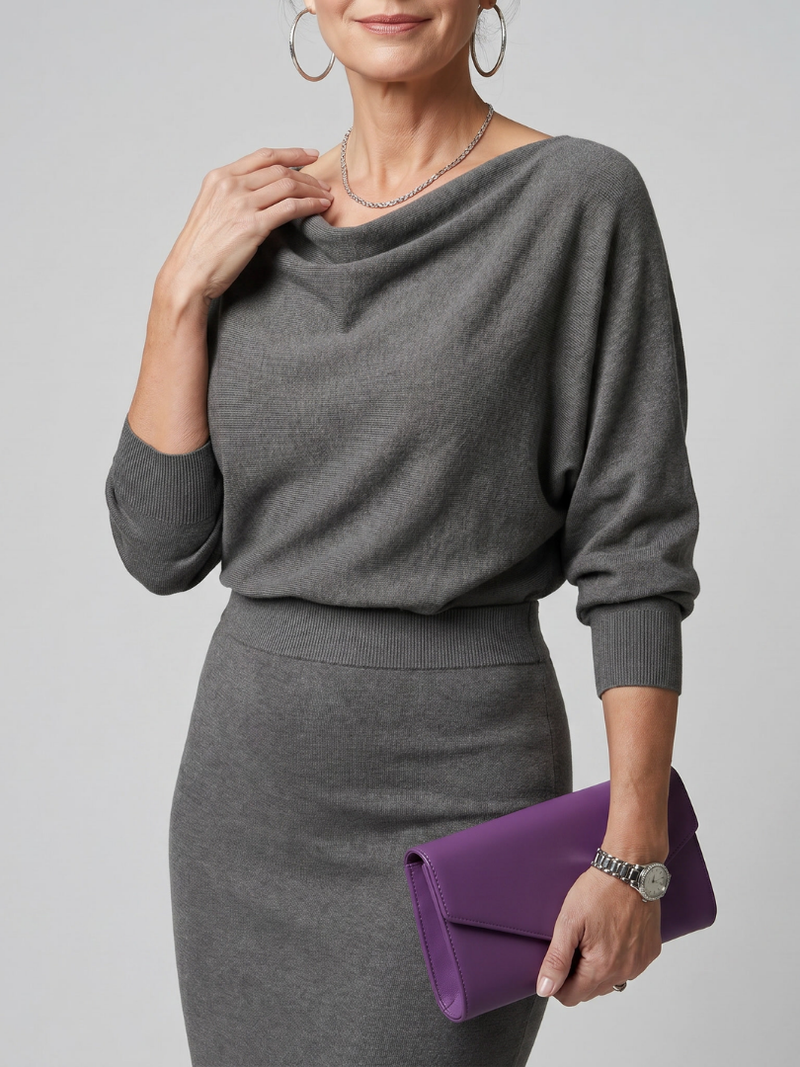 Romy | Midikleid mit drapiertem Ausschnitt und figurbetontem Rock