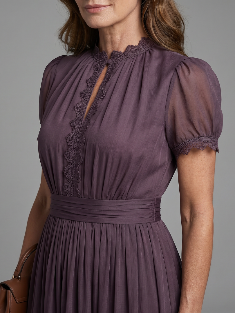 Elia | Maxikleid mit gerafften Taille und Schlüssellochausschnitt