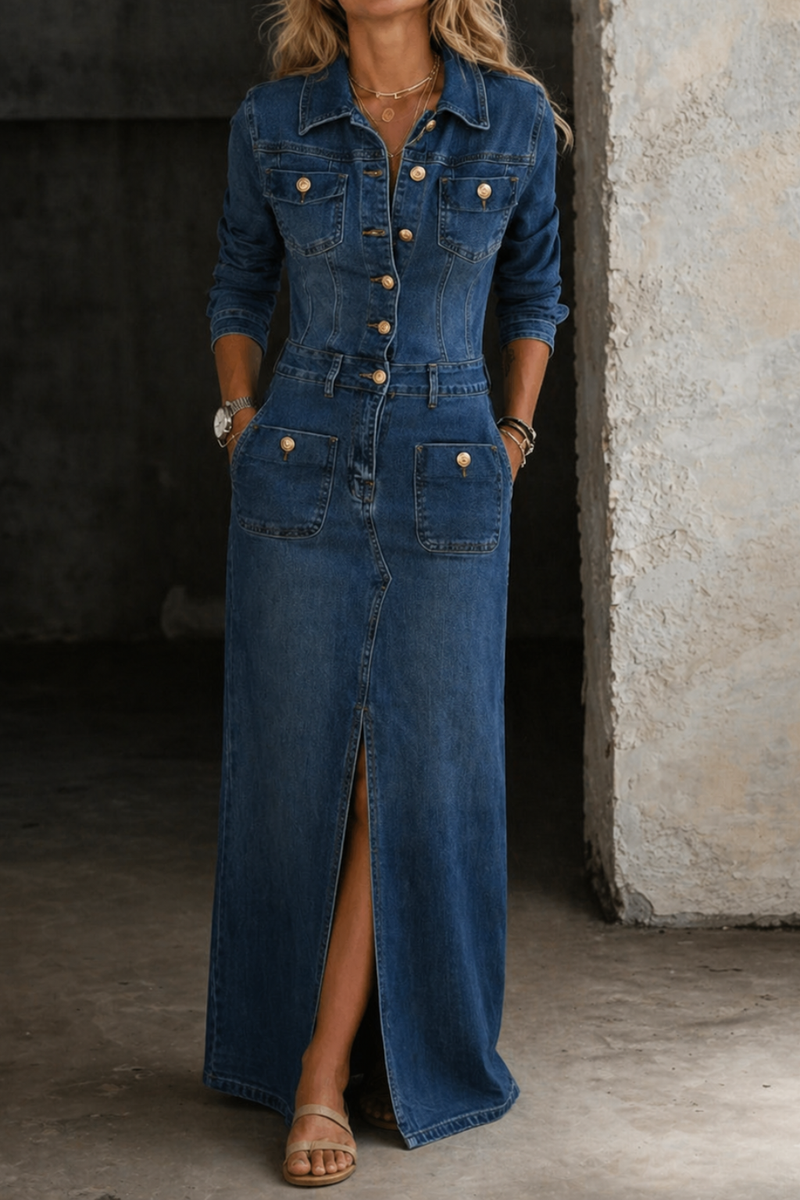 Leila klassisk denim-klänning – vy 8