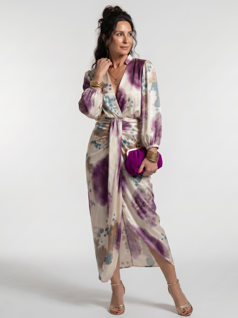 Valentina | Midikleid mit gekreuztem Wickel-Taillenband und Print