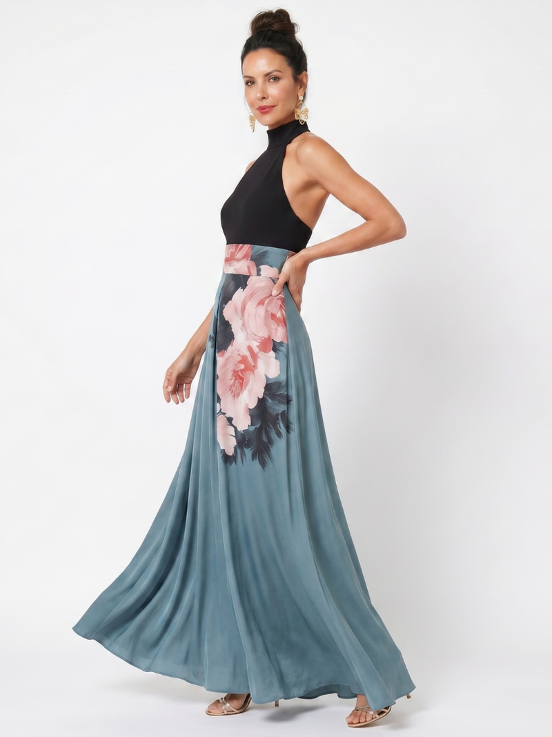 Olympas | Maxikleid mit Neckholder und geblümtem Rock