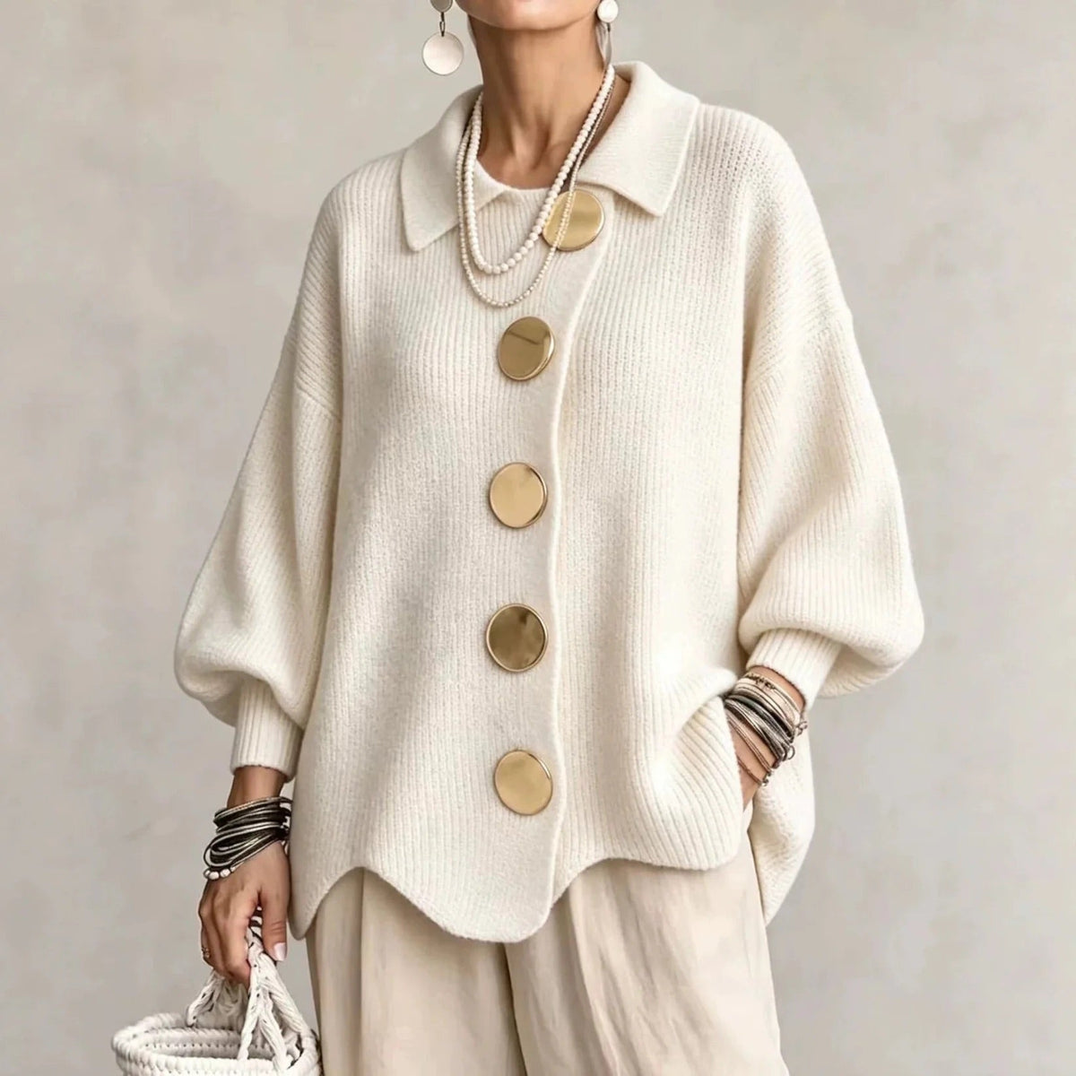 Karina Oversized Cardigan mit Kragen und Knöpfen – Ansicht 39