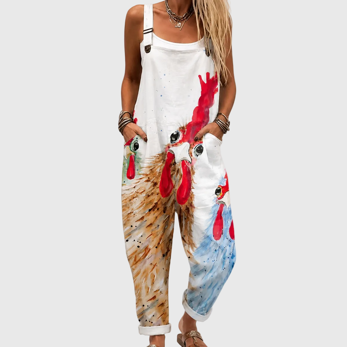 Weicher Jumpsuit mit Country-Hühner-Muster