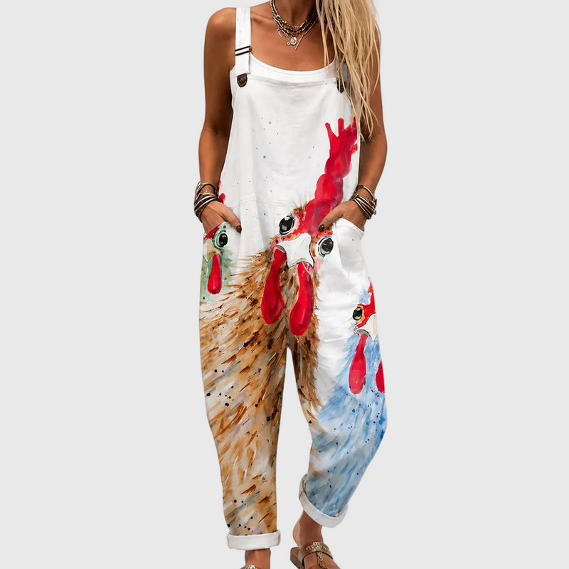 Weicher Jumpsuit mit Country-Hühner-Muster