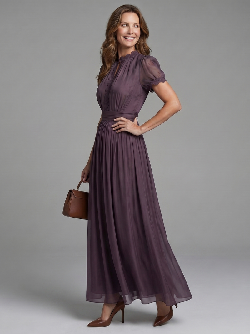 Elia | Maxikleid mit gerafften Taille und Schlüssellochausschnitt