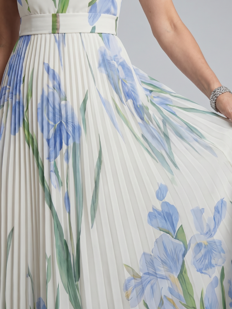 Ophelia | Ärmelloses Midikleid mit eckigem Ausschnitt und Blumenmuster