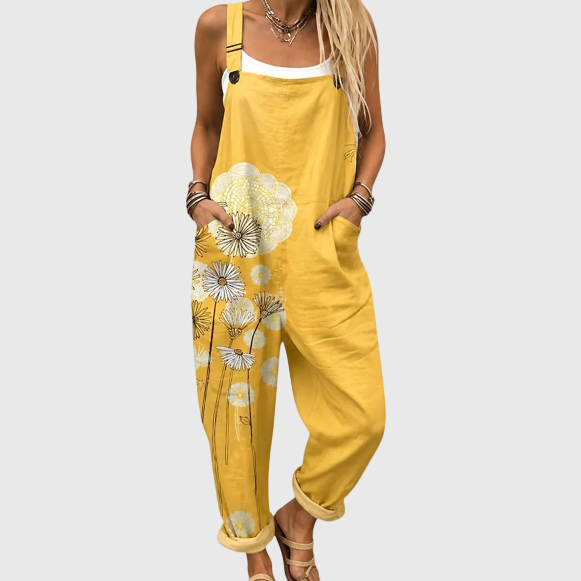 Latzhose mit goldenen Blumen