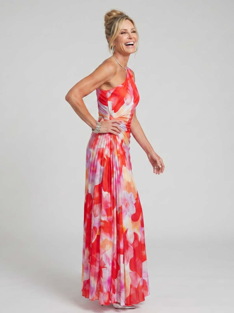 Taya | Midikleid mit One-Shoulder-Ausschnitt und plissiertem Oberteil