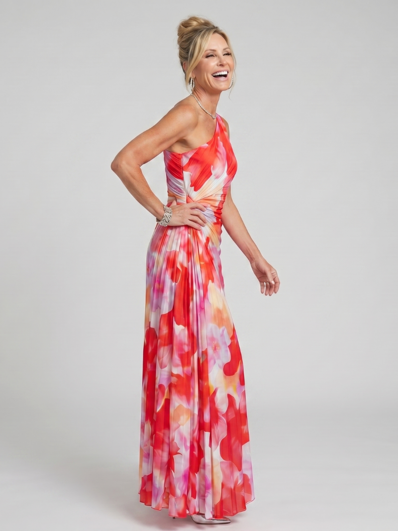 Taya | Midikleid mit One-Shoulder-Ausschnitt und plissiertem Oberteil