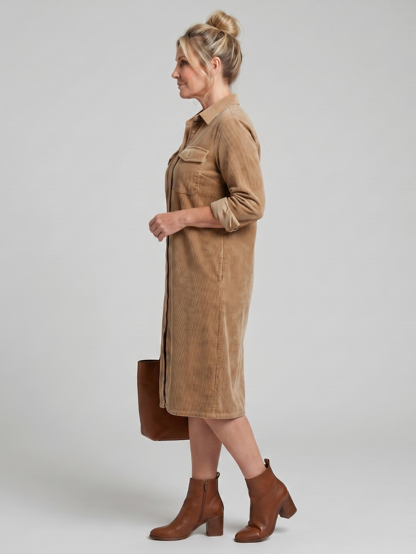 Pema | Langärmliges Midikleid mit aufgesetzten Taschen