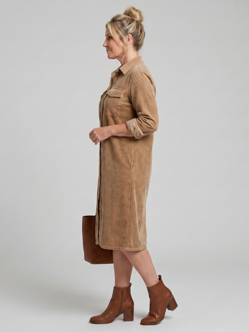 Pema | Langärmliges Midikleid mit aufgesetzten Taschen