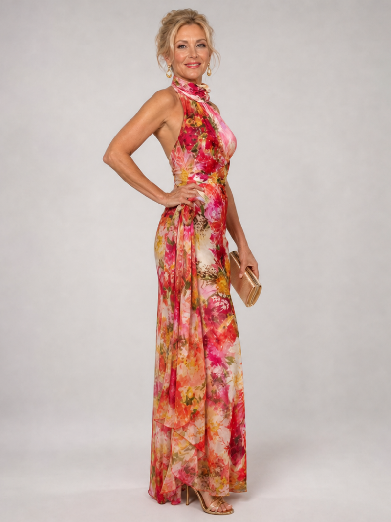 Elisabetta | Maxikleid mit Neckholder-Ausschnitt und Blumenmuster