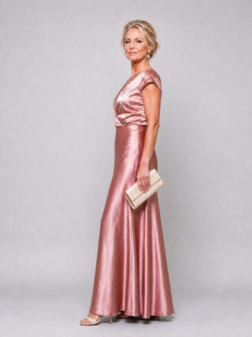 Samouse | Maxikleid mit kurzen Puffärmeln und Wickeloberteil