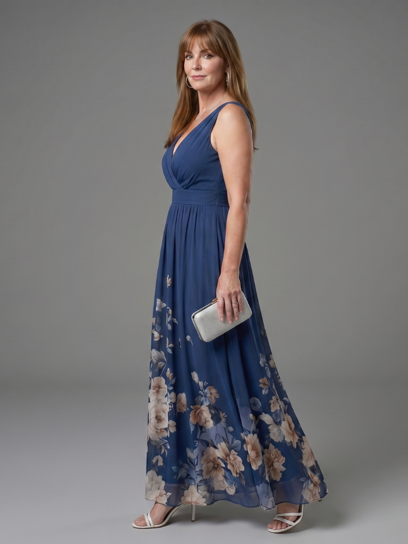 Clarissa | Ärmelloses Midikleid mit V-Ausschnitt und zartem Blumensaum