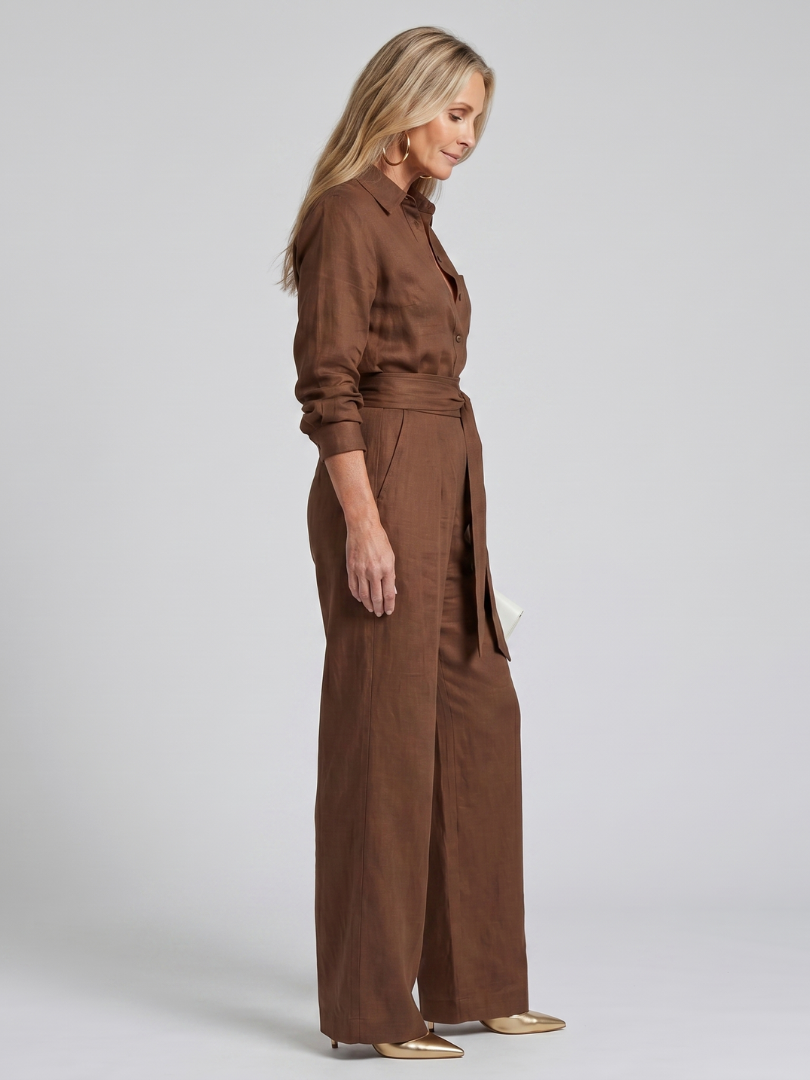 Jovie | Langärmliger Jumpsuit mit Knopfleiste und weitem Bein