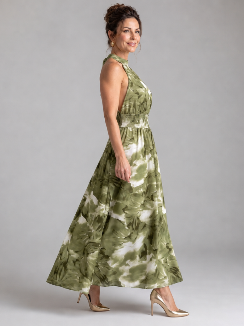 Olivia | Midikleid mit gerafftem Taillenband und abstraktem Print