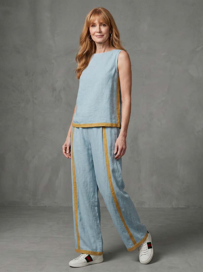 Inara | Set aus ärmellosem Top und weiter Kontrast-Hose