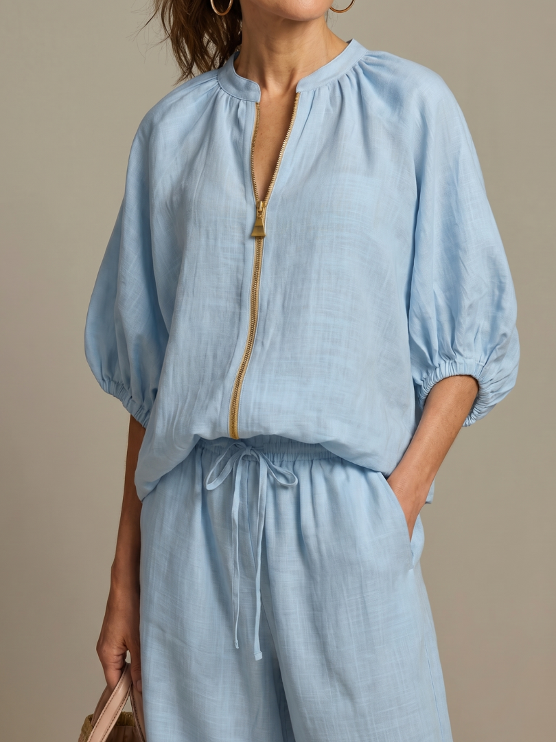 Natalia | Set mit Bluse mit Reißverschluss vorne und weiter Hose