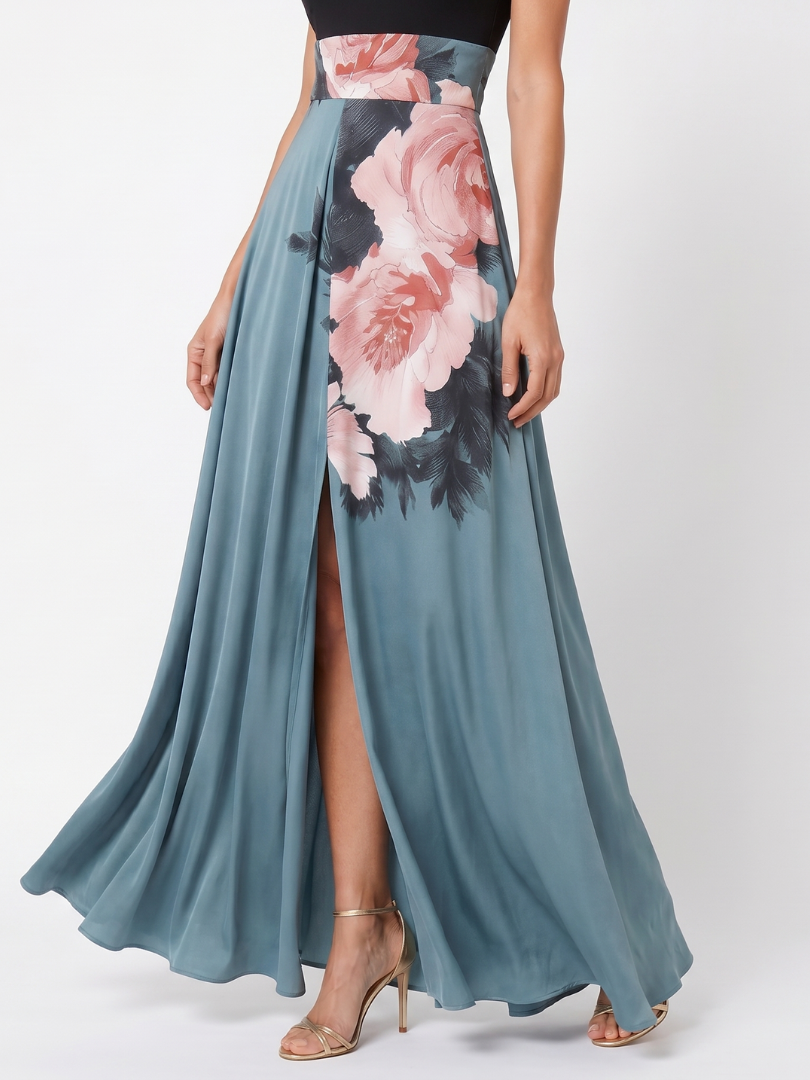 Olympas | Maxikleid mit Neckholder und geblümtem Rock