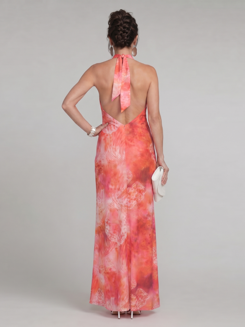 Coraline | Maxikleid mit Neckholder-Ausschnitt und Print-Muster