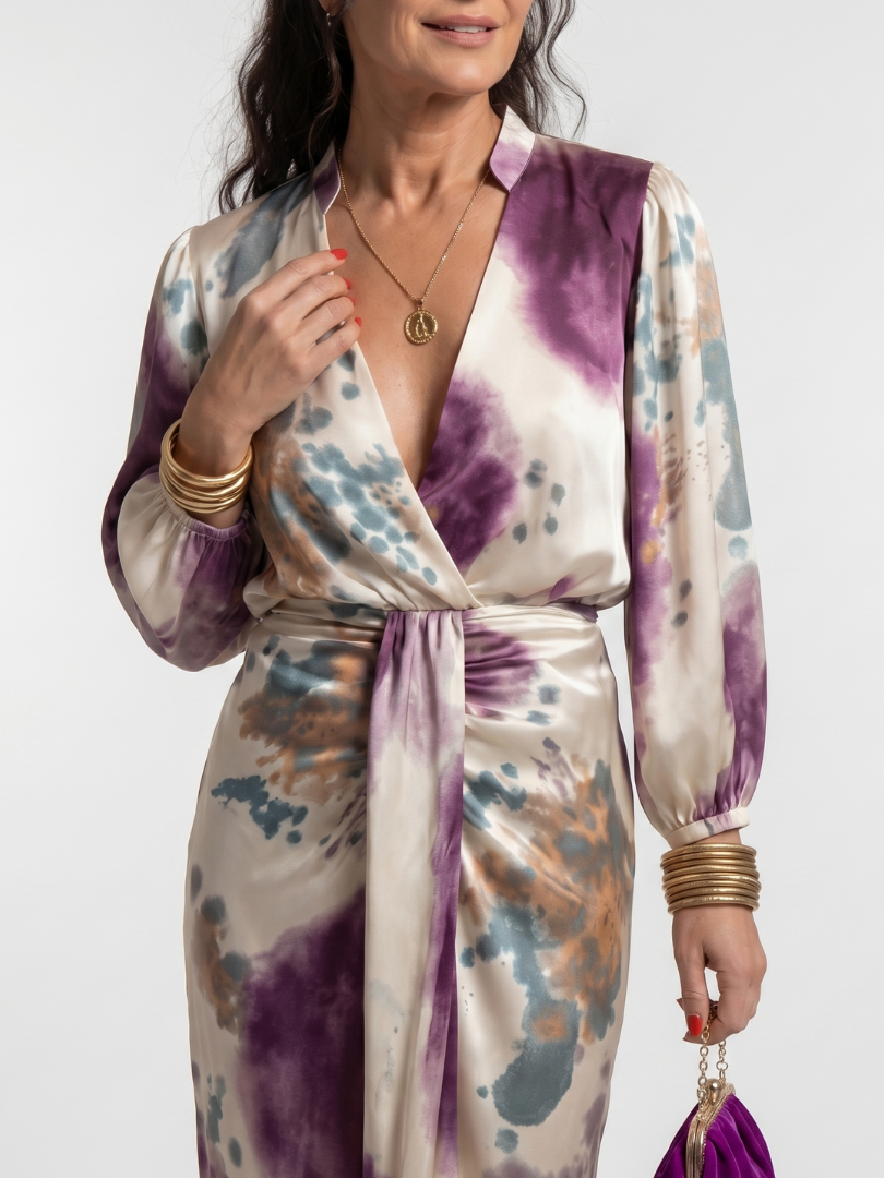Valentina | Midikleid mit gekreuztem Wickel-Taillenband und Print