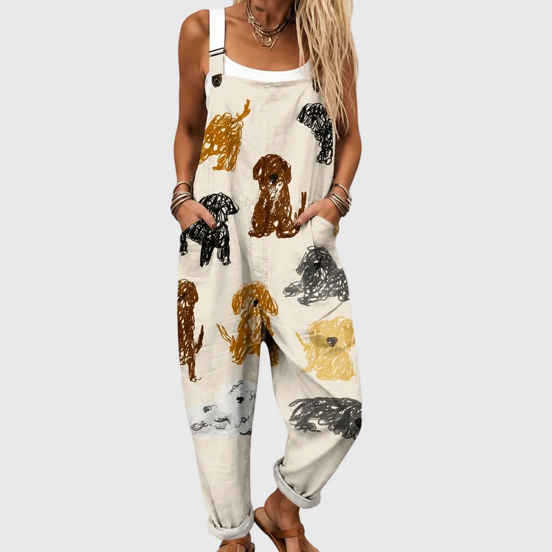 Weicher Jumpsuit mit stilisiertem Hundemuster