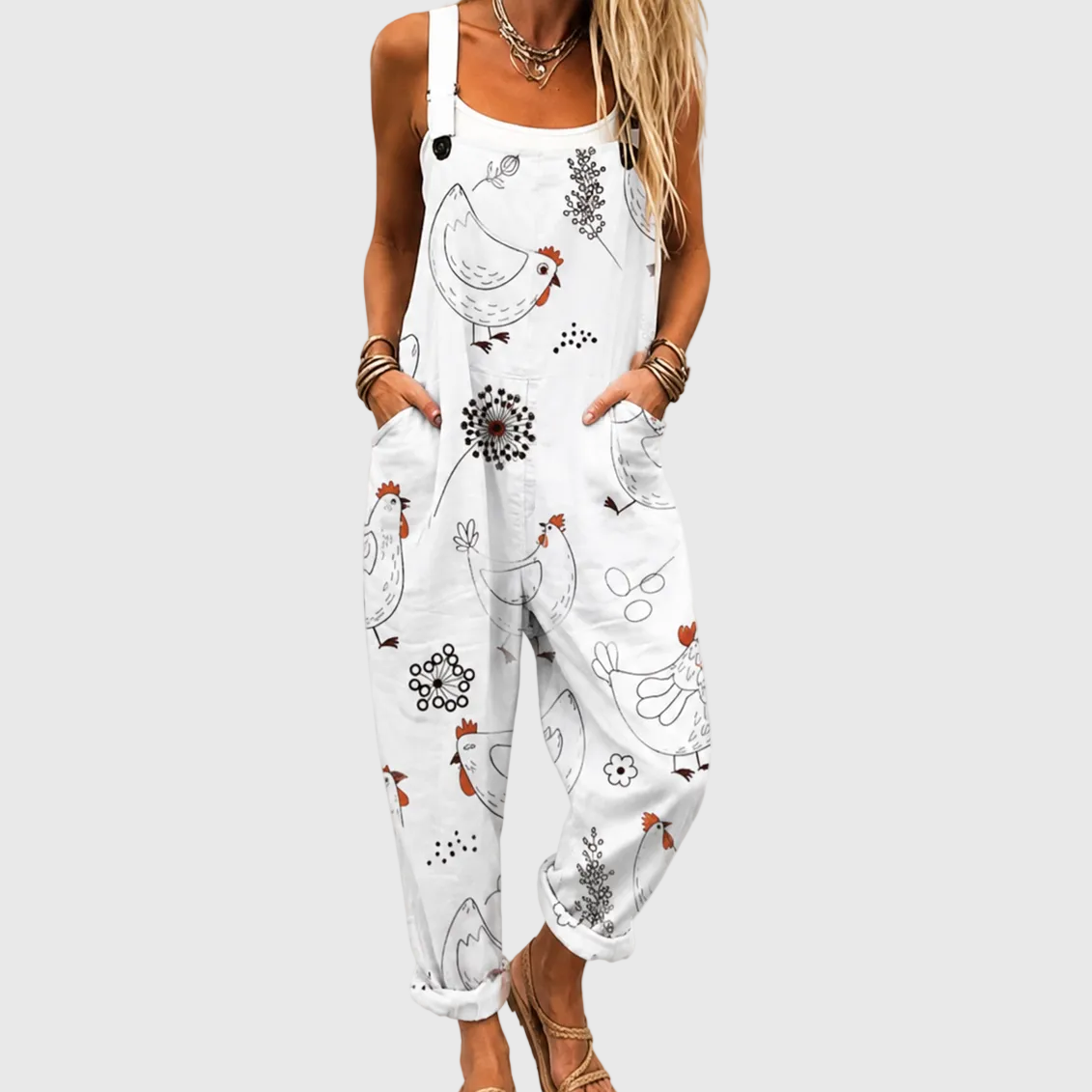 Weicher Jumpsuit mit Henne-Muster