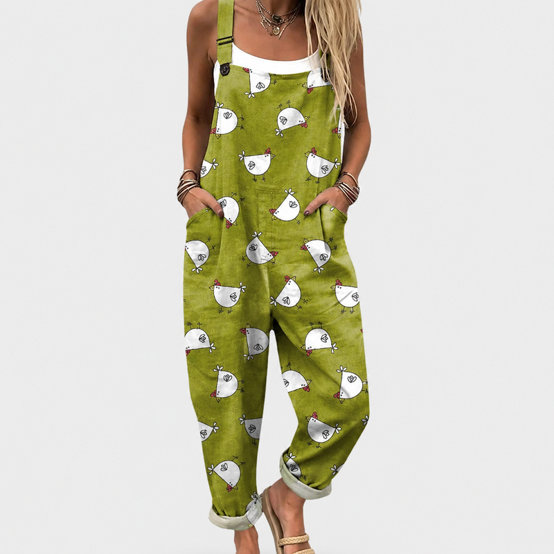 Weicher olivgrüner Jumpsuit mit Henne-Muster