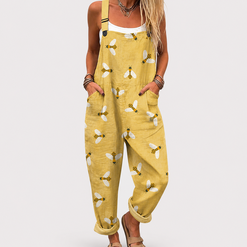 Weicher gelber Jumpsuit mit Bienen-Muster