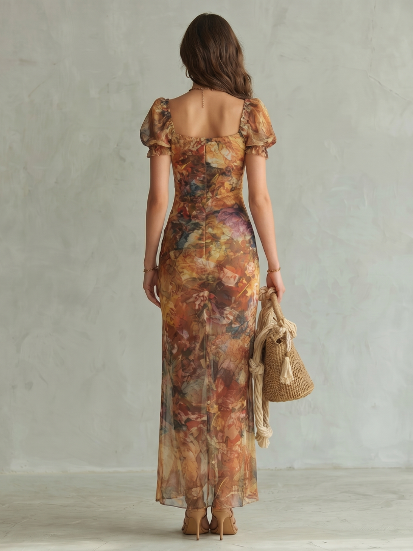 Ciel | Midikleid mit Volantärmeln, gerafftem Oberteil und Schlitz