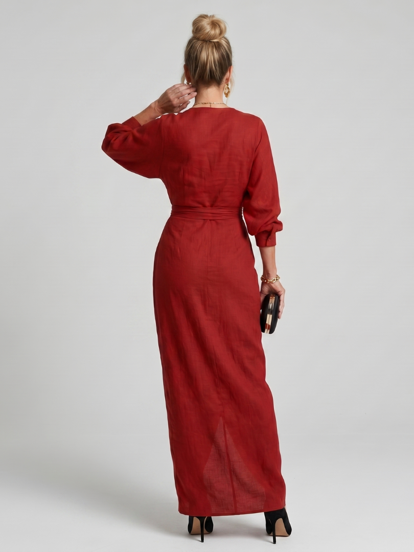 Fable | Langärmliges Midikleid mit Wickeloptik und überlappendem Rock