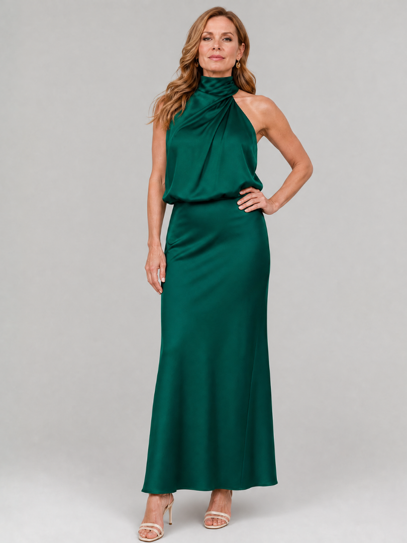 Nopal | Ärmelloses Midikleid mit drapiertem hohem Ausschnitt
