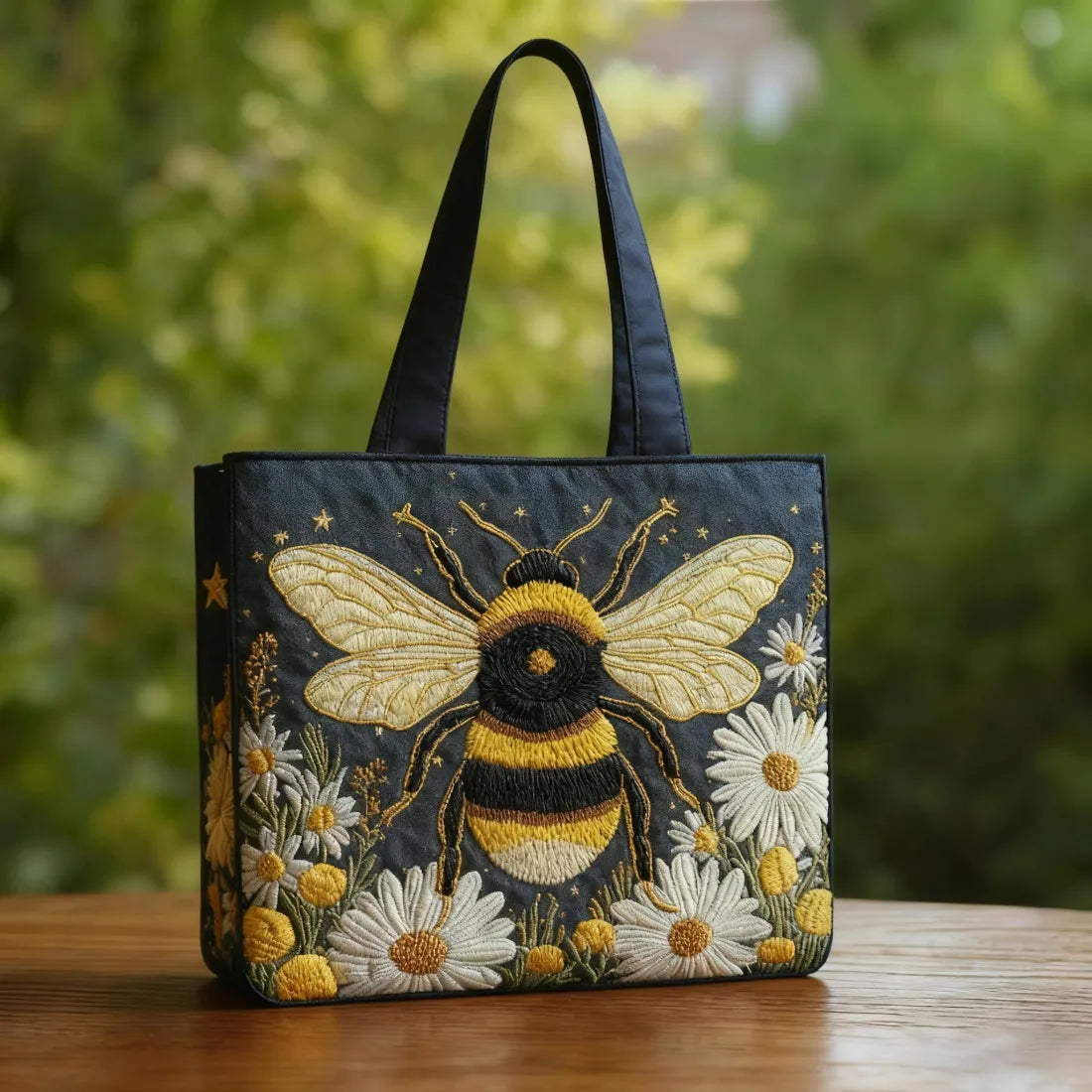 Shopper Biene mit Gänseblümchen und Sternen – Ansicht 2