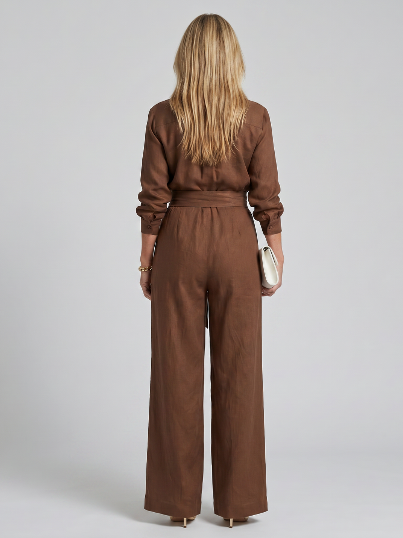 Jovie | Langärmliger Jumpsuit mit Knopfleiste und weitem Bein