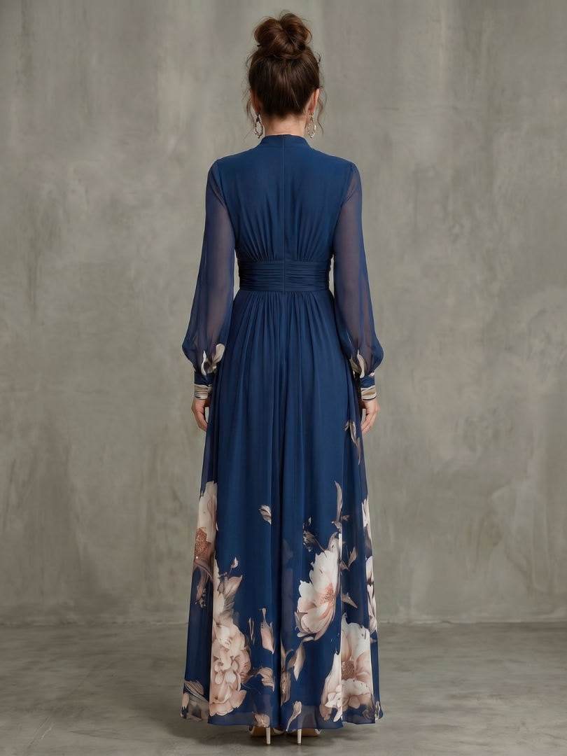 Ziva | Maxikleid mit Plissee und transparenten Ärmeln