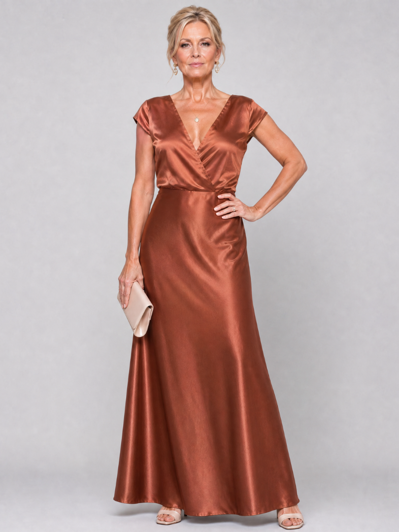 Samouse | Maxikleid mit kurzen Puffärmeln und Wickeloberteil