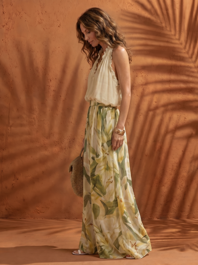 Solange | Set mit Neckholder-Bluse und geblümter, weiter Hose
