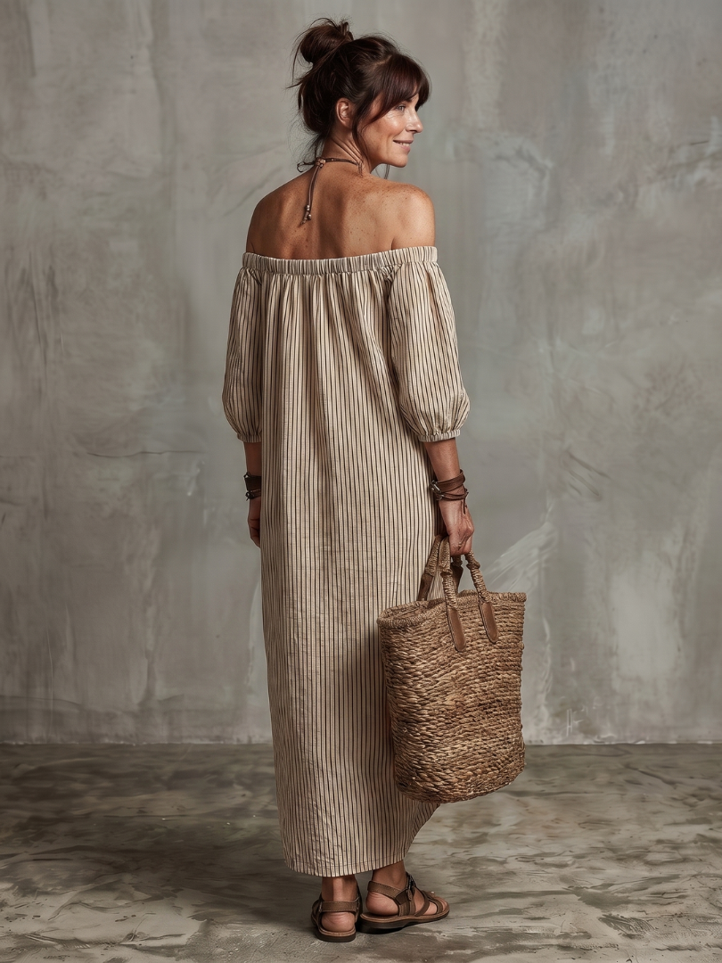 Euphemia | Maxikleid mit Streifenmuster und Schulterfrei