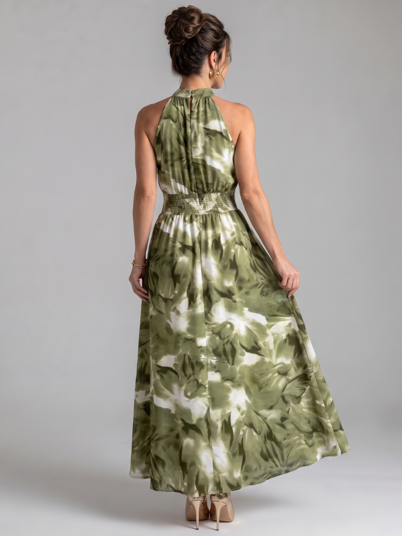 Olivia | Midikleid mit gerafftem Taillenband und abstraktem Print