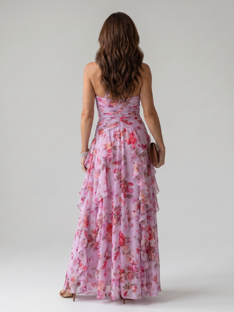 Nori | Maxikleid mit Neckholder, gerafftem Oberteil und Blumenmuster