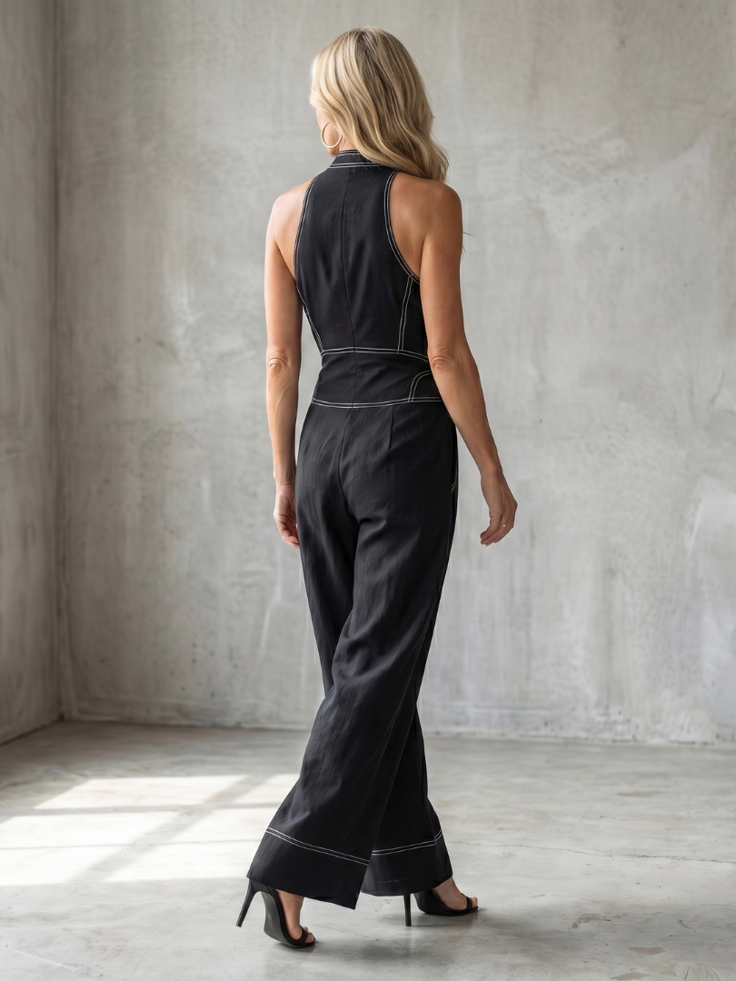 Dara | Jumpsuit mit Reißverschluss und Kontrastnähten, weites Bein